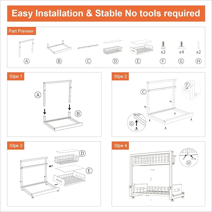 2 Pack Under Sink Organizer, Pull Out Cabinet Organizer 2 Tier Slide Out Sink Basket Drawer Sink Shelf Cabinet Storage Shelve