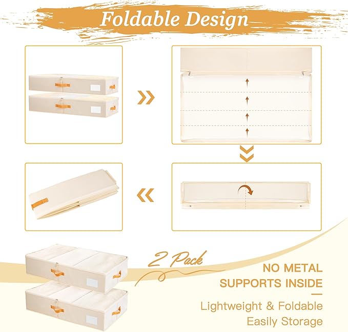 Criusia Under Bed Storage Bins with Clear PVC Lids – 2 Pack Large Underbed Organizers with Heavy-Duty Handles, Reinforced wit