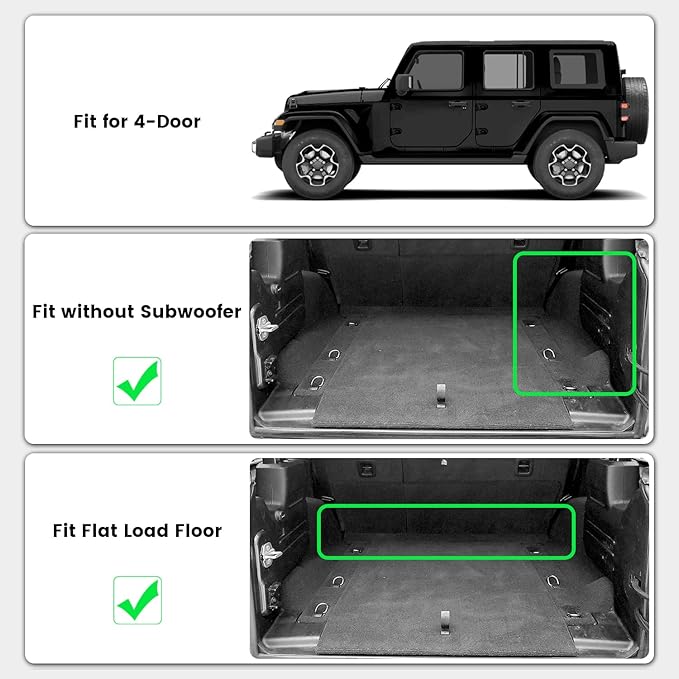 LASFIT Trunk Mat for Jeep Wrangler JL 2018-2025 2026 4 Door Cargo Without SUBWOOFER, All Weather TPE Custom Fit Cargo Mat for Flat Load Floor Gas Type (Not for JK/Not PHEV/Not 2-Door), Black