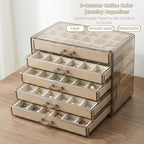 Acrylic Earring Holder Organizer with 5 Drawers Clear Earring Organizer Box with 90 Adjustable Grids Velvet Earring Display C