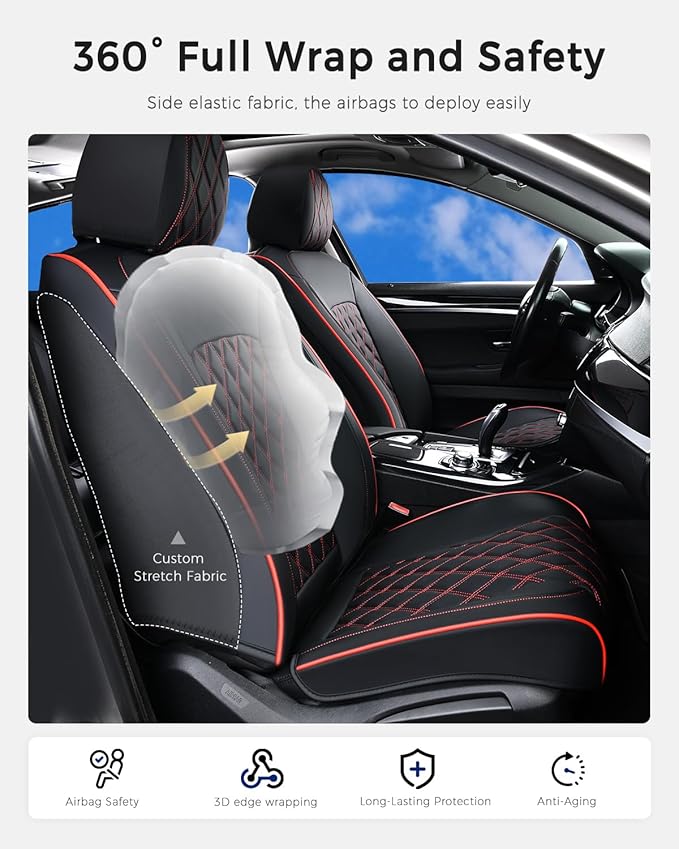Huidasource Seat Covers, Nappa Leather Car Seat Covers, Velcro Adjustable, Compatible with Airbags, Armrests, Child Seat, Sea