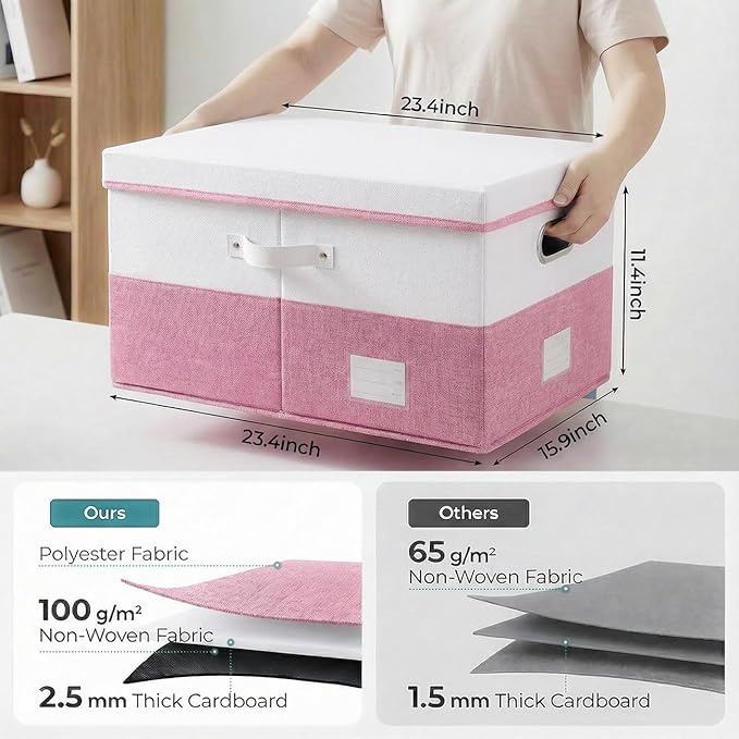 PRANDOM Storage Bins with Lids [3-Pack] Linen Fabric Foldable Storage Boxes Organizer Containers Baskets Cube with Cover for 
