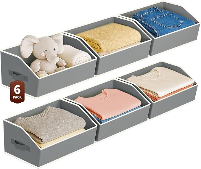 Homsorout Large Closet Organizers and Storage Bins - 6 Pack Trapezoid Storage Baskets for Shelves, Foldable Fabric Baskets wi