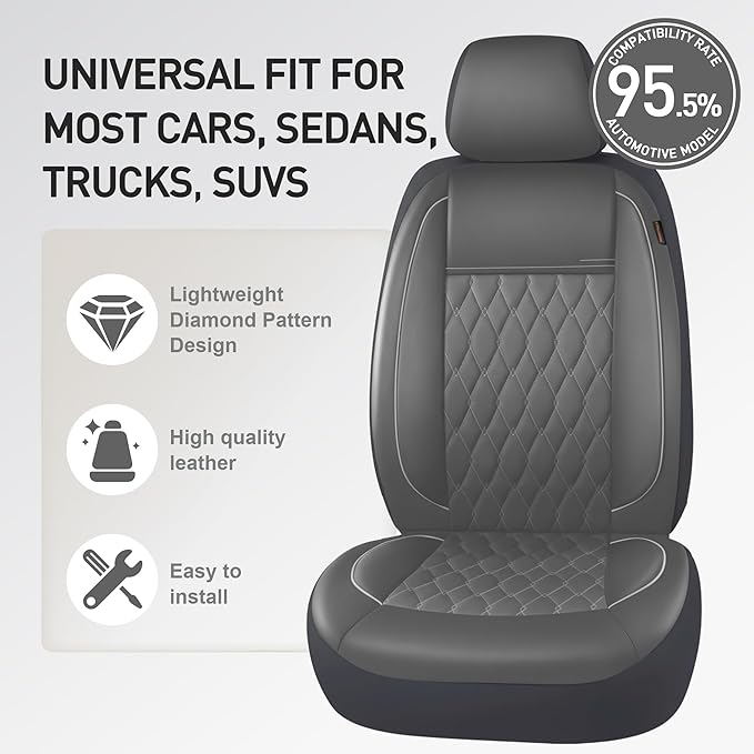 CAROMOP Faux Leather Car Seat Covers 2 Front Set,Luxury and Comfortable Seat Covers for Cars, Airbag Compatible Car Interior 