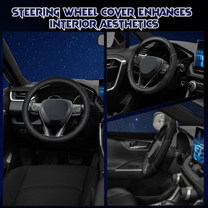 Soft Leather Steering Wheel Cover with Breathable Design and Anti-Slip Grip, Fully Compatible with Tesla, Toyota, Honda, Niss