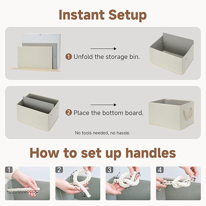 StorageWorks Collapsible Storage Bins, Closet Organizer Bins for Clothes, Fabric Shelf Baskets and Storage, Beige, White & Iv