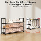 VILICK Shoe Rack for Closet Shoe Organizer Space Saver Storage for 12-15 Pair Shoe Shelf with Hook Free Standing 3 Tier Shoe 