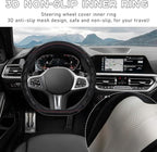 Yourkar Car Steering Wheel Cover, 15 Inch Leather D-Shaped Comfy Grip Steering Wheel Protector, Anti-Slip Steering Wheel Cove