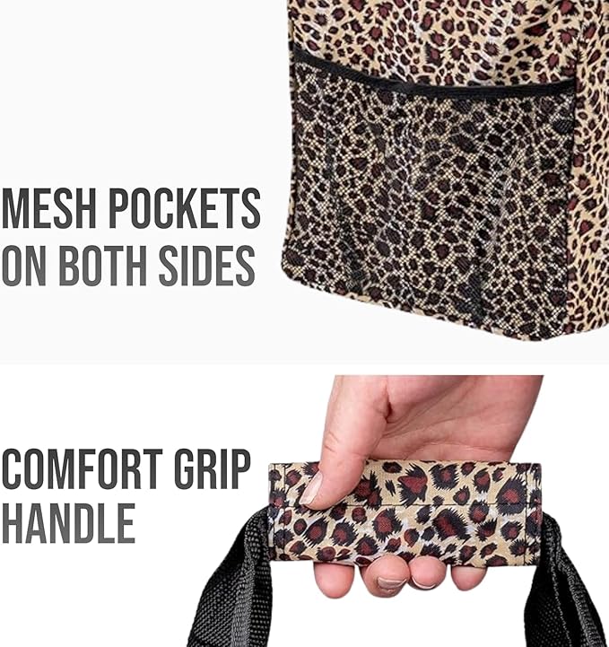 Extra Large Utility Tote Bag - Oversized Collapsible Tote with Wire Frame, Durable Reusable for Beach, Groceries, Laundry, Car Trunk, Storage and Travel - Includes 5x7 Bag with Hook - Leopard