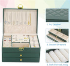 KOOAAICCHI Jewelry Box for Women, 3-Layer Jewelry Organizer, Jewelry Storage Case PU Leather for Earrings, Bracelets, Ring, N