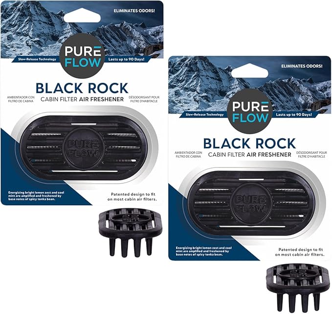Pureflow Cabin Filter Air Freshener with Odor Eliminator - Fits on Most Car, Truck, and SUV Cabin Air Filters - Black Rock (P