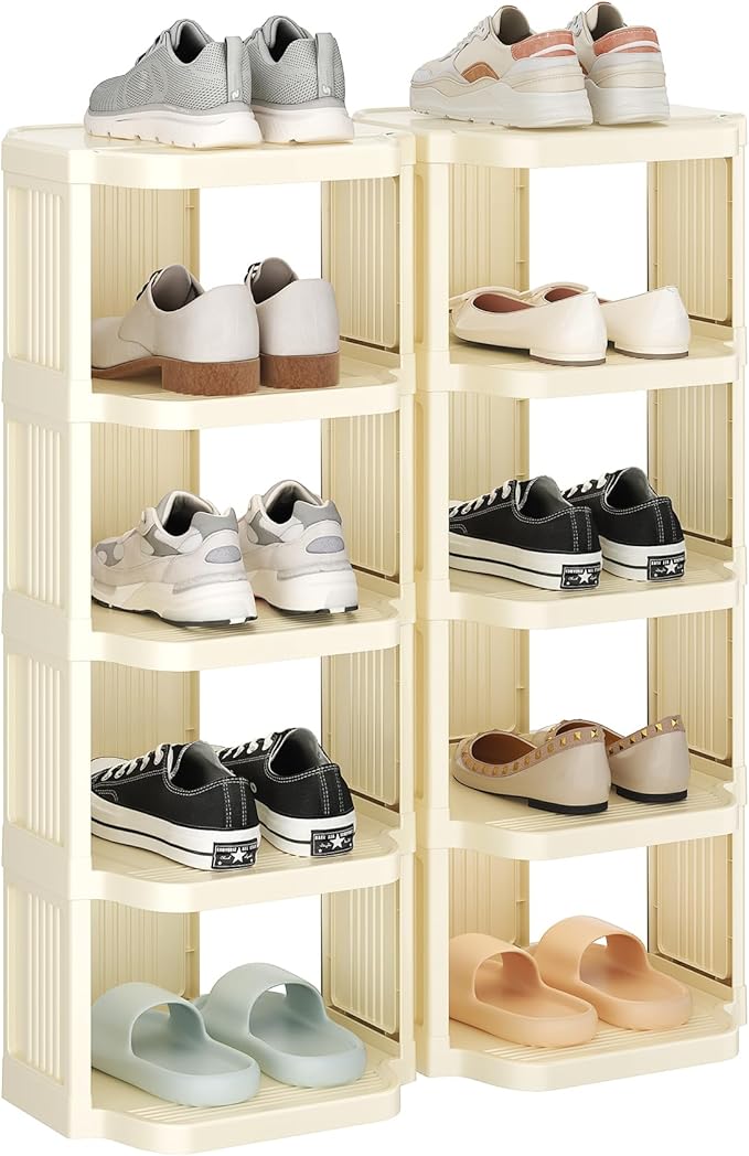 Kitstorack 10 Tiers Stackable Shoe Rack for Closet and Front Door Entrance - Free Standing Plastic Stand, Narrow Tall Vertica