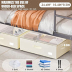 Under Bed Storage with Wheels, No Assemble Required 10 inches height Under Bed Storage bins,Large capacity Rolling Underbed S