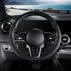 Nappa Leather Car Steering Wheel Cover for Men Women, Ultra-Thin Non-Slip Breathable Microfibre, Universal for 14.5"-15" Stee
