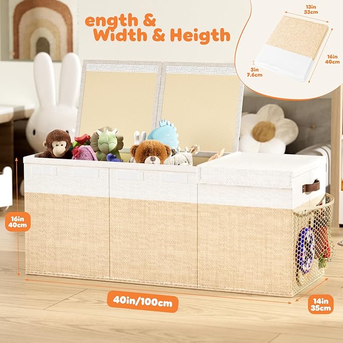 Dayacoco Extra Large Toy Box Chest with Lids, Collapsible Sturdy Kids Toy Storage Organizer Boxes for Boys Girls, Collapsible