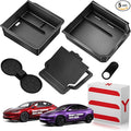 Tesla Model Y Juniper 2025 2026 & Model 3 Highland 2024 2026 Center Console Organizer Tray [Slide Smoothly + Easy Installation] Cup Holder for Tesla Model Y Juniper Accessories