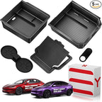 Tesla Model Y Juniper 2025 2026 & Model 3 Highland 2024 2026 Center Console Organizer Tray [Slide Smoothly + Easy Installation] Cup Holder for Tesla Model Y Juniper Accessories