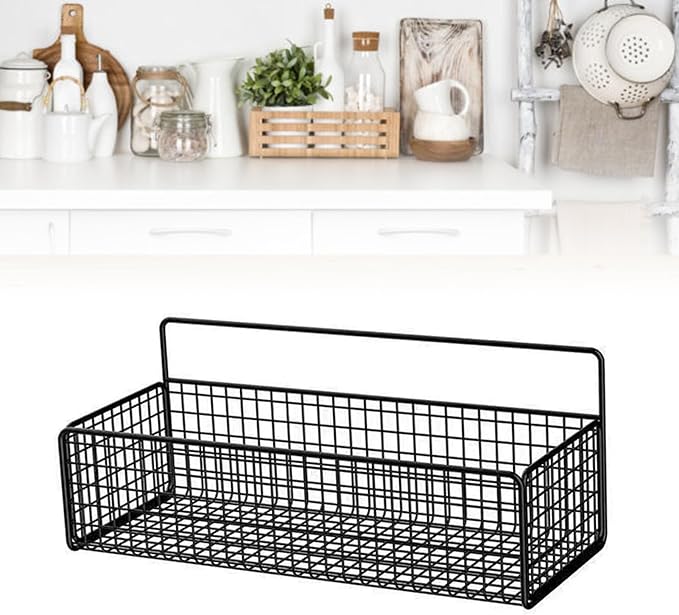 Multifunctional Iron Wire Wall Hanging Storage Basket, Portable Metal Mesh Bin for Kitchen and Bathroom, Vintage Wall Mount F