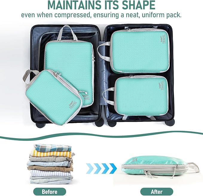 6 Set Compression Packing Cubes, Suitcase Organizer, Lightweight Travel Essentials, Compression Bags For Travel Accessories L