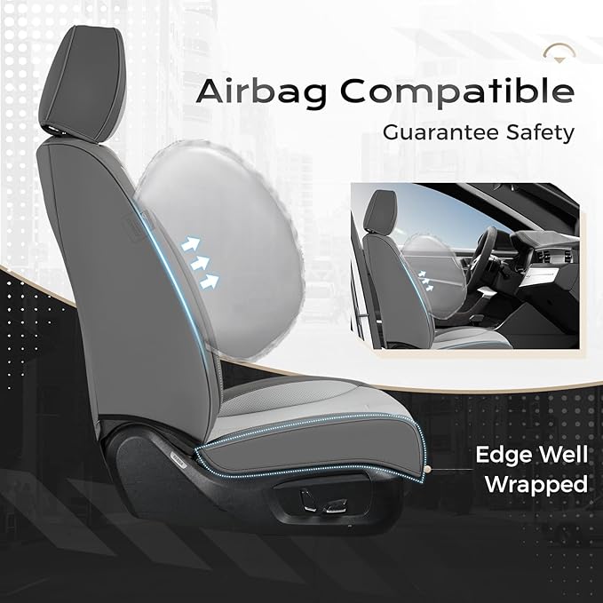 Coverado Car Seat Covers Full Set, Front Seat Covers with Lumbar Support and Back Seat Cover Waterproof Leather Automotive Se