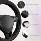 Road Comforts Leather Steering Wheel Cover with Decorative Trim and Piping, Anti-Slip Breathable Design, Fits 14.5–15 Inch Ro