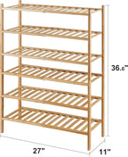 viewcare 6-Tier Bamboo Shoe Rack for Entryway, Stackable | Foldable | Natural, Shoe Organizer for Hallway Closet, Free Standi