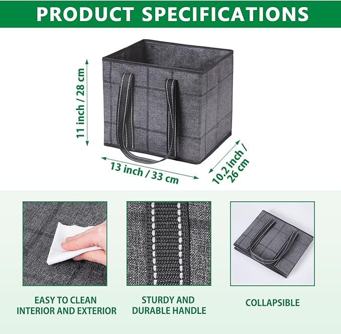 VENO 3 Pack Reusable Grocery Bags, Shopping Bags for groceries, Utility Tote with Handles and Hard Bottom, Foldable Shopping Cart Organizer, Water Resistant, Heavy-Duty (Windowpane, 6 Gallon)
