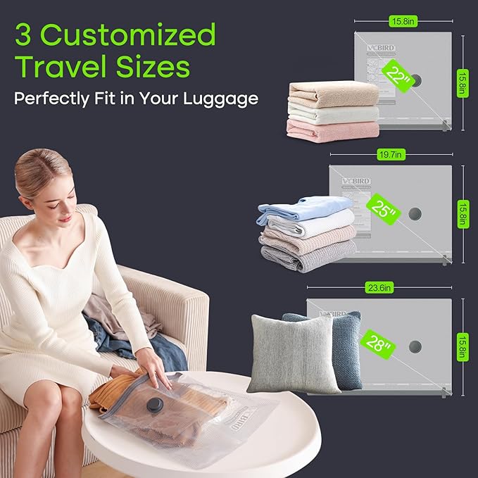 Vacbird 9 Pack Travel Vacuum Storage Bags with USB Electric Pump, Carry-on Size Space Saver Bags for Clothes and Clothing Tra
