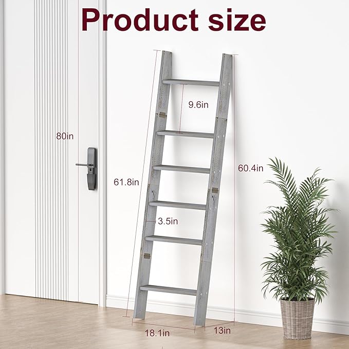 Honest Blanket Ladders for The Living Room, 6-Tier Blanket Holder, Wall-Leaning Blanket Rack, Ladder Shelves, Wooden Quilt La