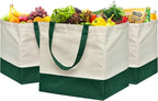 3 Pcs Reusable Grocery Bags - Heavy Duty Canvas Bag, 8.3 gal Foldable Large Canvas Tote Bag with Handles, Holds 60 lbs Tote Shopping Bags,100% Cotton（Retro Green）
