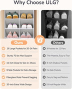 ULG Over The Door Shoe Organizer with 16 Large Pockets, Hanging Shoe Rack for Closet Door, Space Saving Shoe Storage for Boot