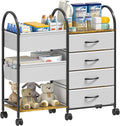 Baby Diaper Caddy Organizer Cart with Wheels, 4-Tier Rolling Diaper Cart with Dividers and Drawers, Multi-Layer Nursery Stora