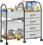 Baby Diaper Caddy Organizer Cart with Wheels, 4-Tier Rolling Diaper Cart with Dividers and Drawers, Multi-Layer Nursery Stora
