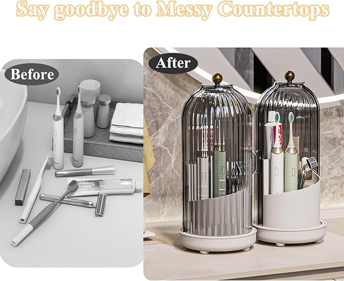 Toothbrush Holders with Cover, Drainage Rotating Electric Toothbrush Organizer, 3 Slots Tooth Brush Holder for Bathroom Count