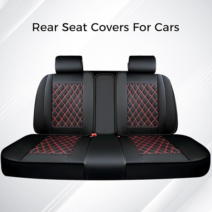 Huidasource Rear Bench Car Seat Covers, Split Back Leather Seat Cover Velcro Adjustable, Compatible with Armrests, Seat Belts