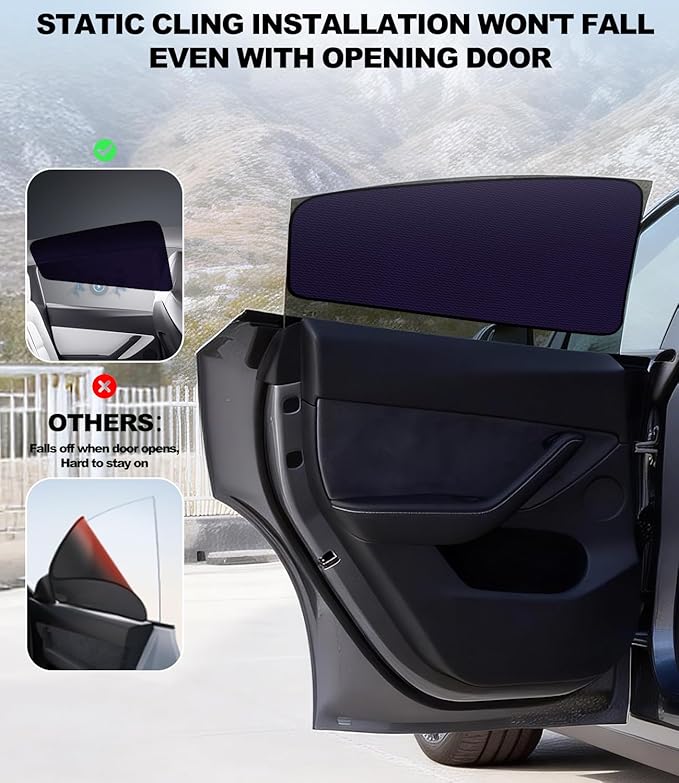 XCBYT Car Window Shades for Tesla Model Y 2020-2024 (Not for 2025 2026 Model Y Juniper) | Static Cling Rear Side Sun Shade, UV & Heat Blocking, Privacy Protection, Easy On & Off