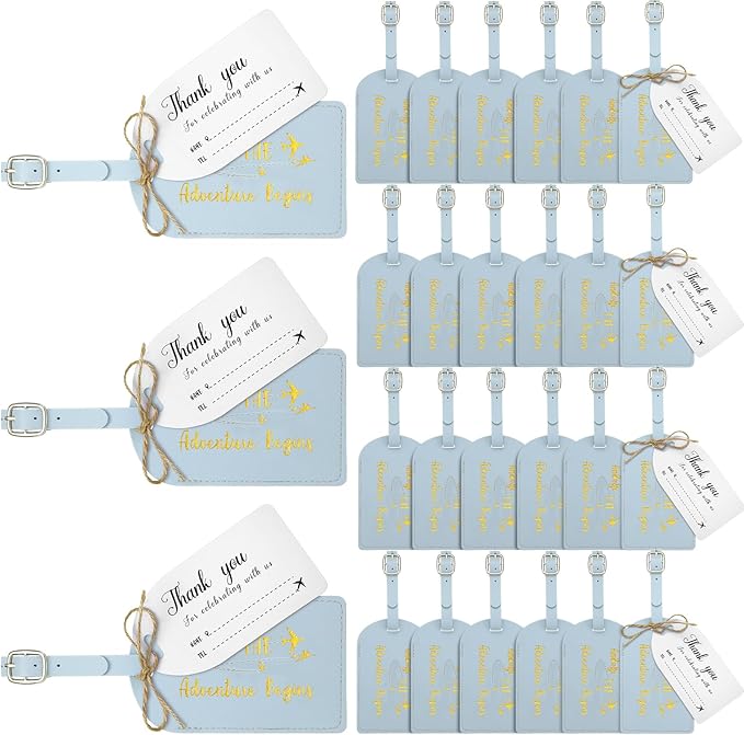 Sweetude 48 Sets Leather Luggage Tag Bulk and So The Adventure Begins Luggage Tags with Name Card for Wedding Bridal Shower B
