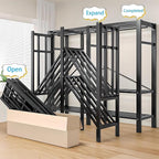 Heavy Duty Covered Clothes Rack with Magnetic Door Foldable Portable Wardrobe Closet for Hanging Clothing Rolling Black Metal
