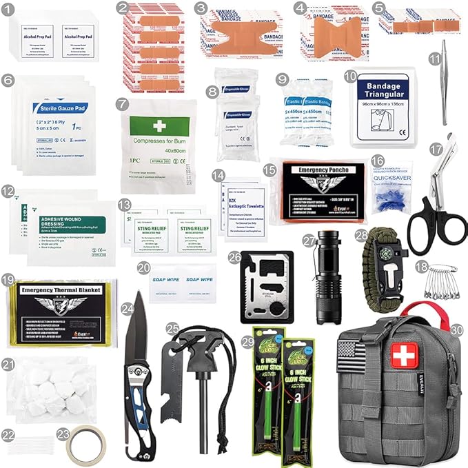 EVERLIT 250 Pieces Survival First Aid Kit IFAK EMT Molle Pouch Survival Kit Outdoor Gear Emergency Kits Trauma Bag for Campin