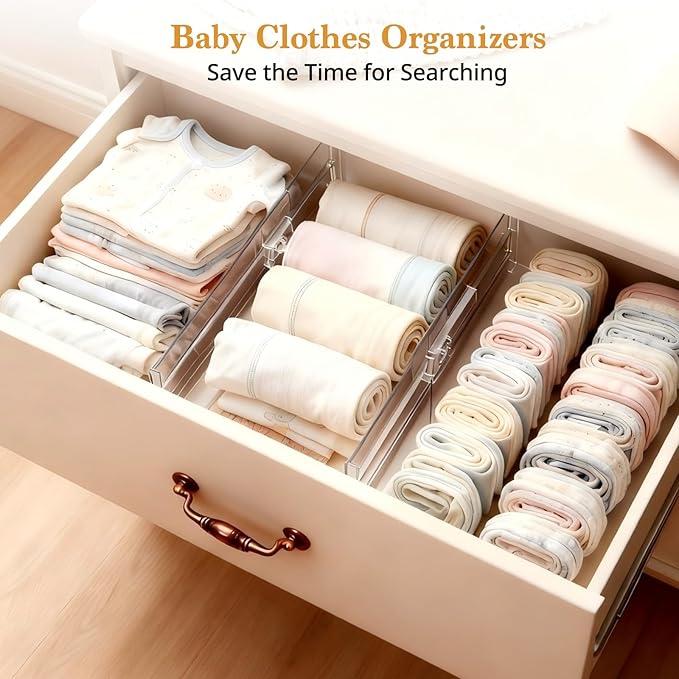 6 Pack Drawer Dividers for Clothes, 4" High 10.6"-16.9" Adjustable Drawer Dividers Expandable Dresser Drawer Organizer, Clear