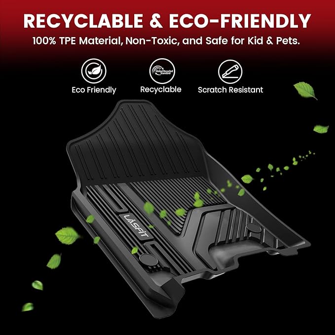 LASFIT Floor Mats for Ram 1500 2019-2024 Crew Cab and Quad Cab Front, Bucket Seat, All Weather TPE Custom Fit Car Mats Truck Front Liners 1st Row Only, Black