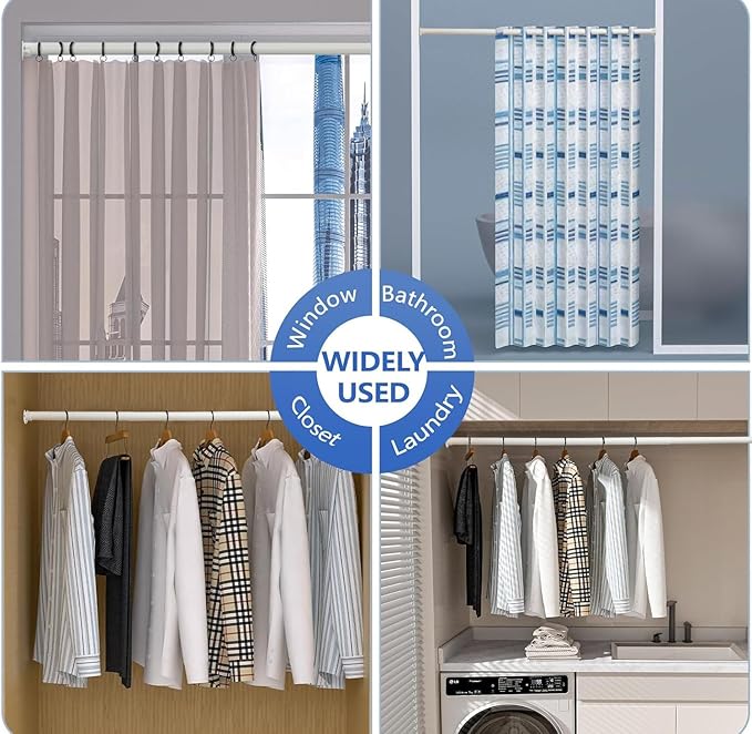 Closet Rod, 17 to 68Inch Closet Rods for Hanging Clothes, Heavy Duty Adjustable Closet Hanging Rod Bar White Closet Poles for
