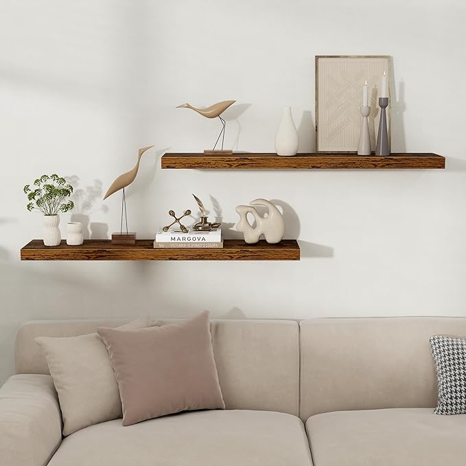 Fun Memories Floating Shelves for Wall, Rustic Wood Wall Mounted Shelves for Bathroom, Bedroom, Living Room and Kitchen, Stor