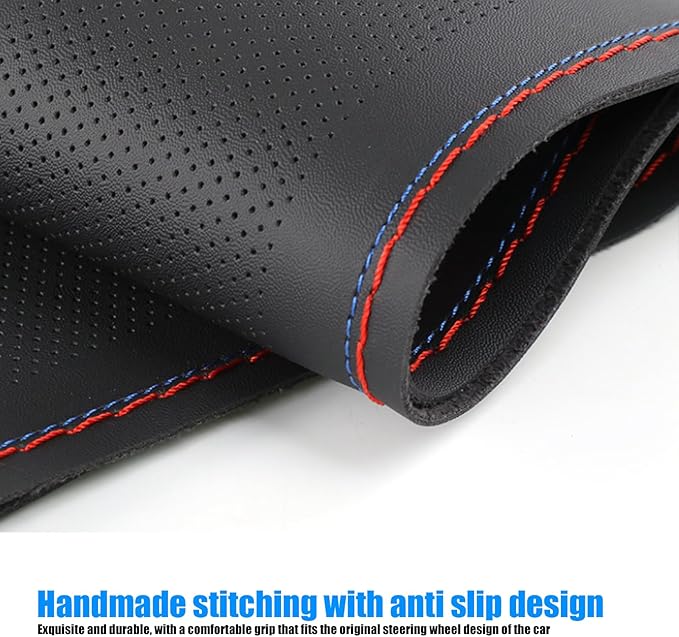 Pack-1 Leather Steering Wheel Cover, Universal Non-Slip Stitch On Wrap, DIY Car Wheel Cover Protector with Needle and Thread 