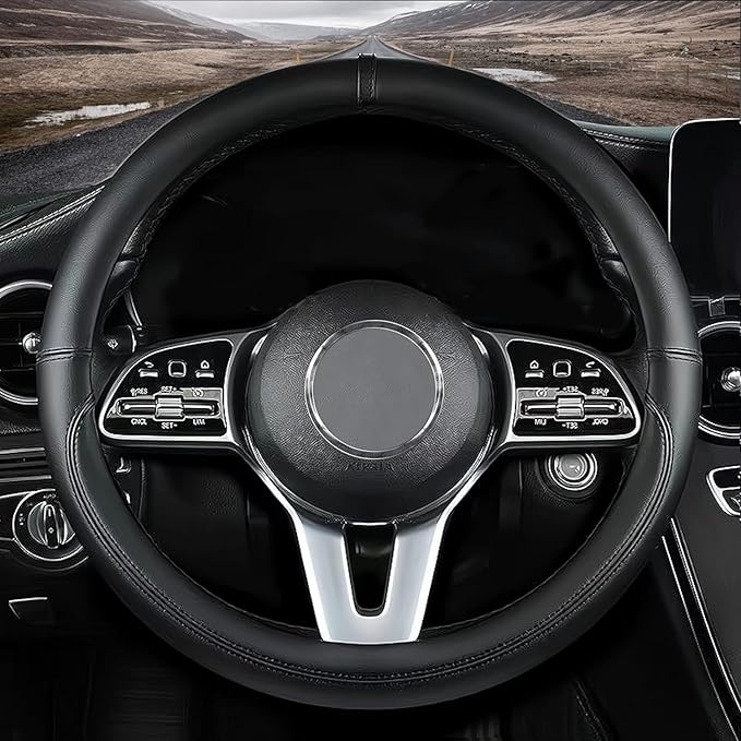 Custom fit for Kia Car Steering Wheel Cover, Nappa Leather Non-Slip Steering Wheel Cover, Designed for Ki-a Interior Accessories (Black,for Kia)