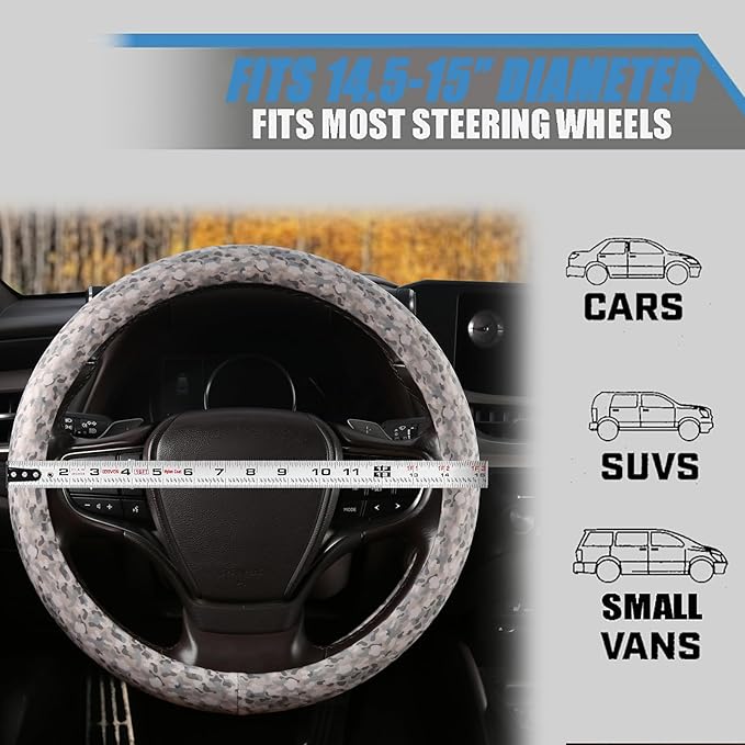 Camo Print Steering Wheel Cover with Silicone Inner Ring, Non-Toxic, Odorless Silicone Leather with Non-Fading Pattern for Me