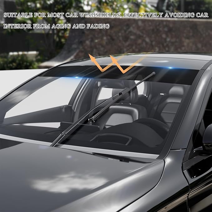 2 PCS Windshield Tint Strip, 59.05"×7.87" Car Window Sun Visor Tints Film with Scraper, Universal Front Windscreen Heat Control Tint Strip Styling Decoration for Car Truck SUV RV
