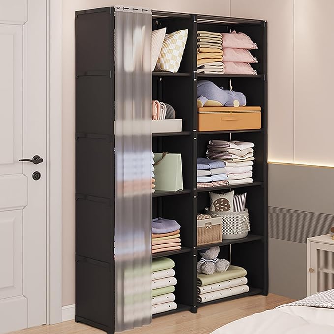 Portable Closet Wardrobe for Small Room, Clothes Storage Rack, Clothes Organizer Cabinet, Dust-Proof Garment Shelf for Home B
