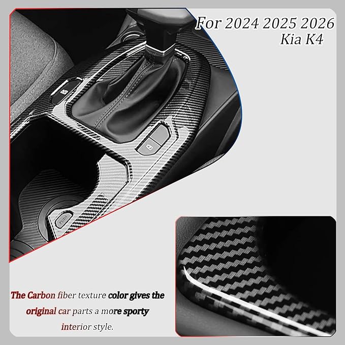 Center Console Frame Cover,for Kia K4 2024 2025 2026, Gear Shift Panel,Cup Holder Trim - Carbon Fiber Protective Accessories