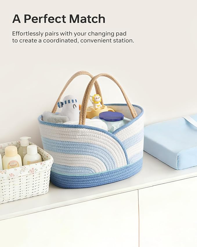 Baby Diaper Caddy Organizer - Portable Cotton Rope Diaper Caddy Basket for Nursery, Gift for Baby Shower List, Storage for Di